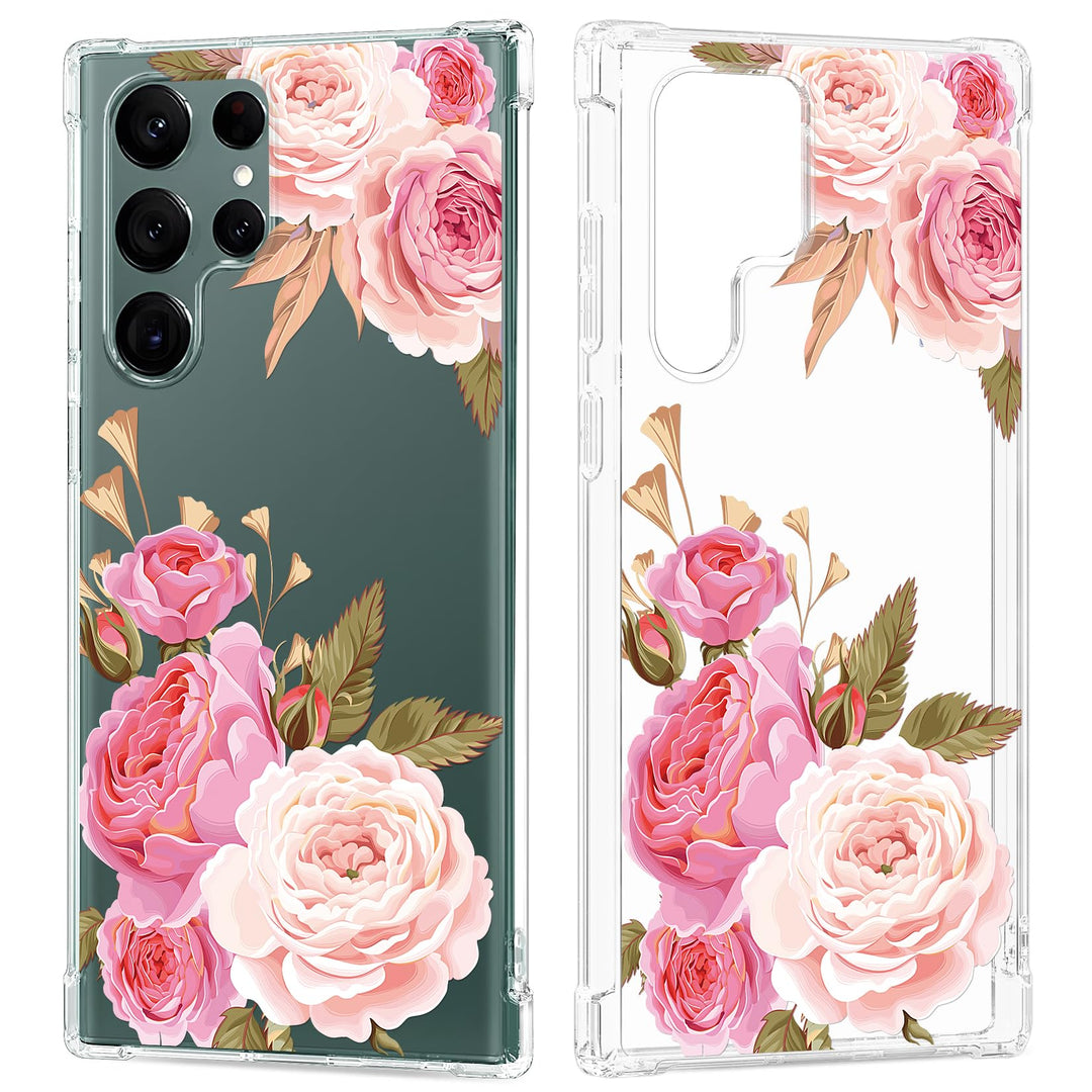 Floral Clear Case for Galaxy S22 Ultra for Women/Girls,Pretty Phone Cover for Samsung Galaxy S22 Ultra 5G,Flower Design Slim Soft Transparent Drop Proof TPU Protective Silicone Shell,FL-K