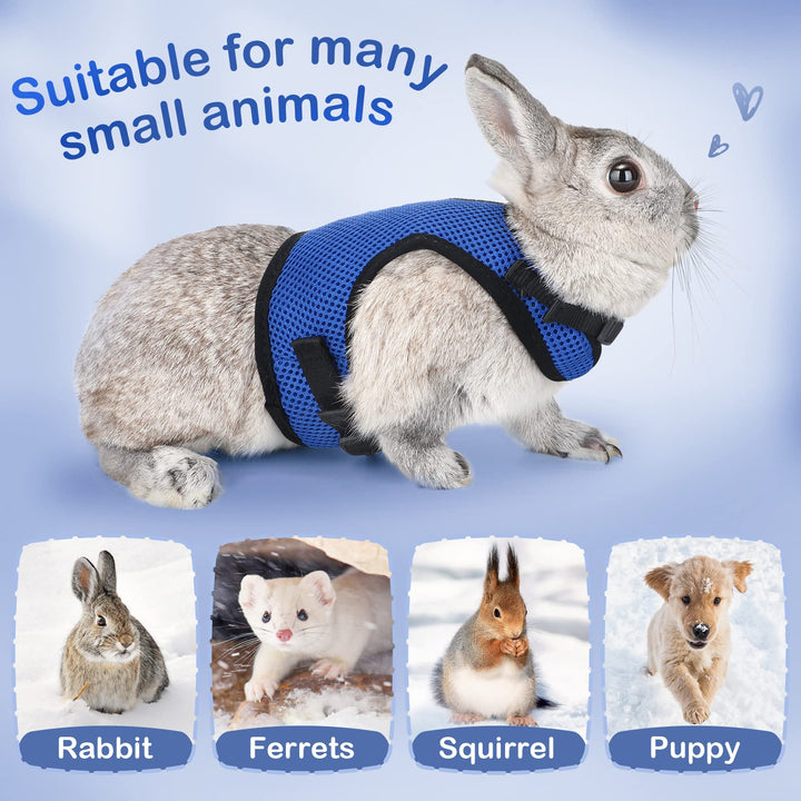 Bunny Rabbit Harness with Stretchy Leash Cute Adjustable Buckle Breathable Mesh Vest for Kitten Small Pets Walking (S(Chest:9.8-12.5 in), Blue)