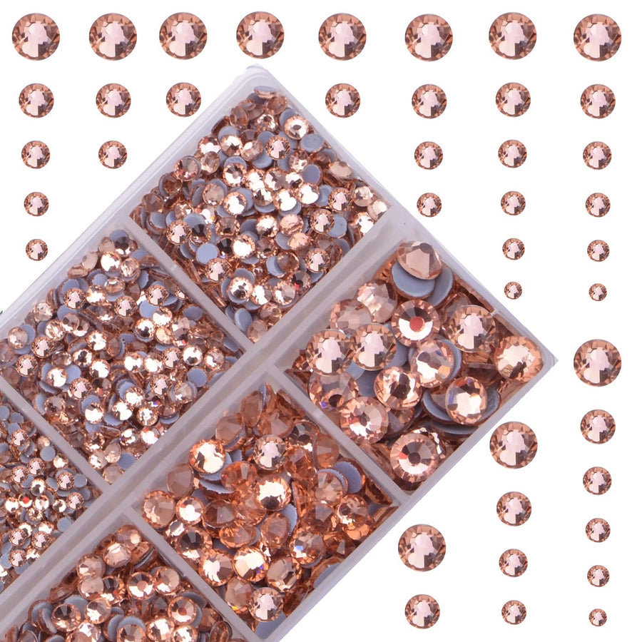 4000Pcs Mixed Size Hot Fix Round Crystals Gems Glass Stones Hotfix Flat Back Rhinestones (Champagne)