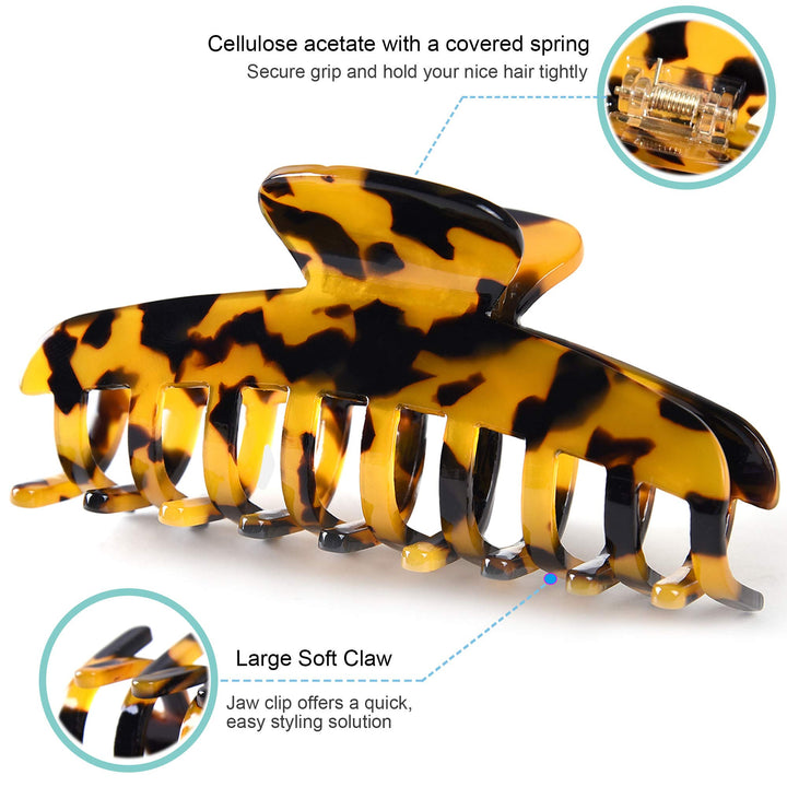 Fsmiling Big Claw Clips For Long Hair,Celluloid Leopard Print Large Hair Clips For Thick Hair,3.8 Inch Tortoise Hair Claws For Women,2 Color Available (2 Packs)