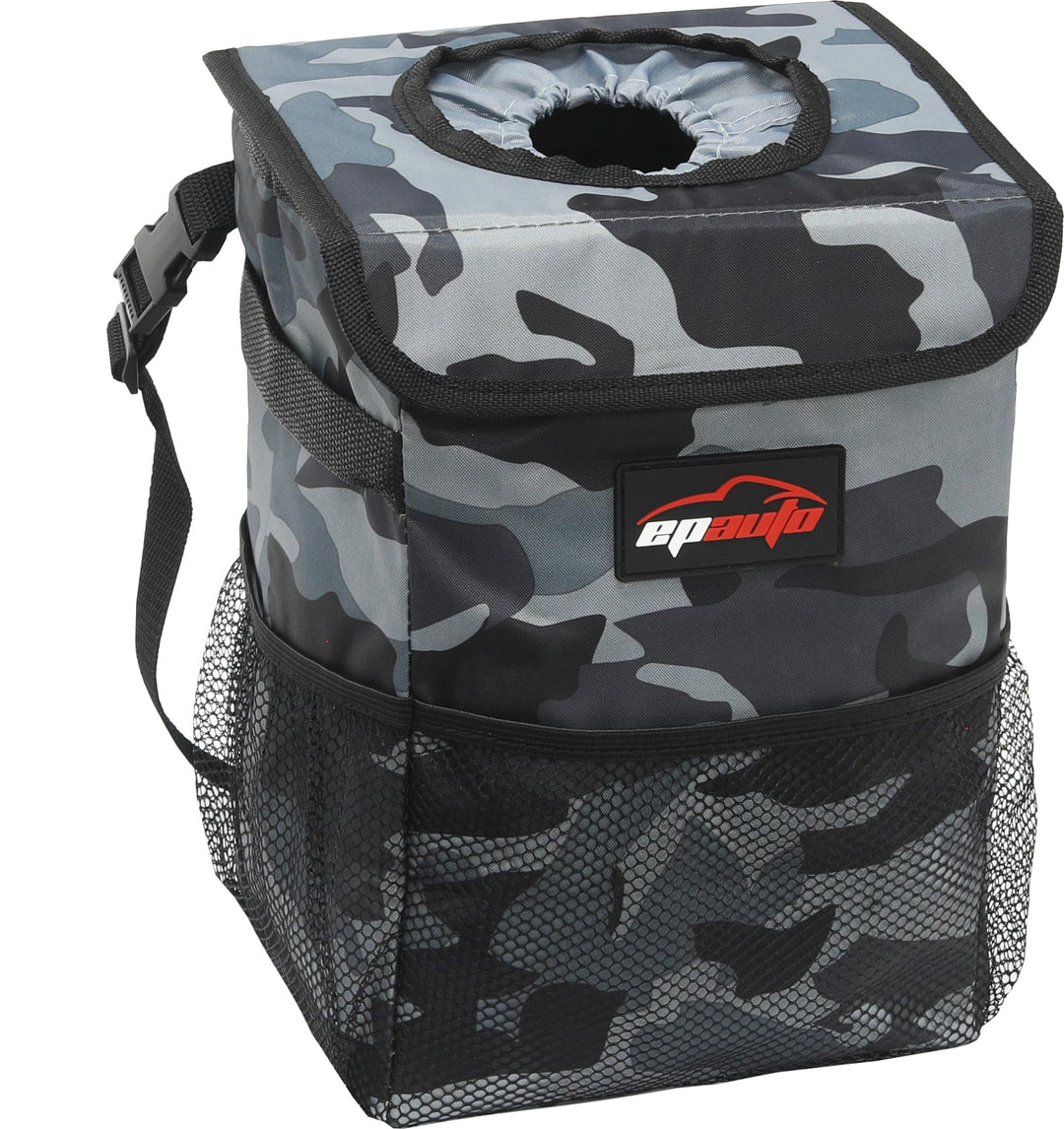 Waterproof Car Trash Can with Lid and Storage Pockets, Camouflage Grey