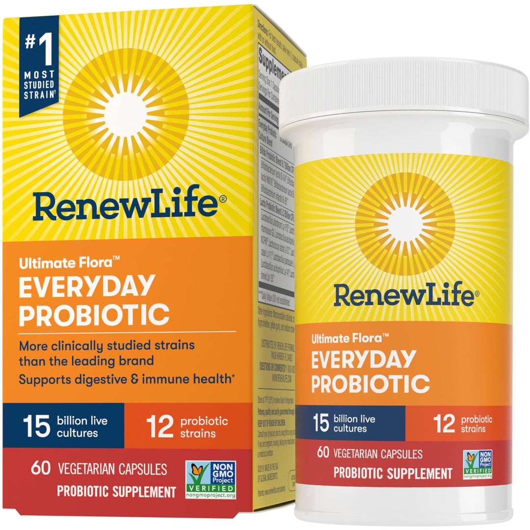 Everyday Probiotic Capsules, Daily Supplement Supports Urinary, Digestive and Immune Health, L. Rhamnosus GG, Dairy, Soy and gluten-free, 15 Billion CFU, 60 Count