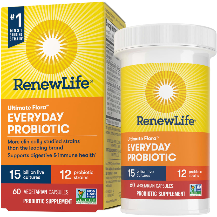 Everyday Probiotic Capsules, Daily Supplement Supports Urinary, Digestive and Immune Health, L. Rhamnosus GG, Dairy, Soy and gluten-free, 15 Billion CFU, 60 Count