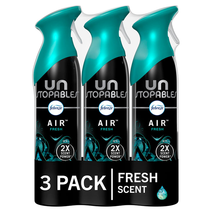 Air Mist Air Freshener Spray, Odor-Fighting Room Spray, Air Fresheners for Home and Bathroom and Kitchen, Aerosol Can, Unstopables Fresh Scent, 8.8oz, 3 Count