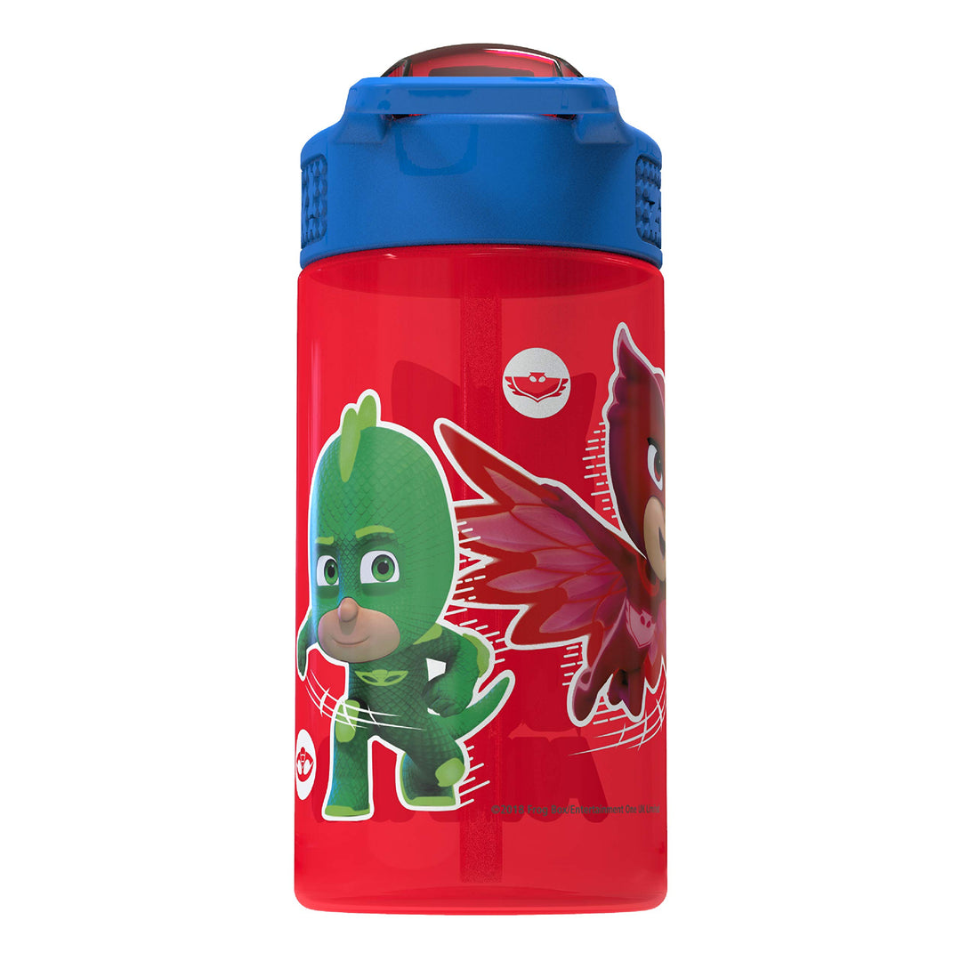 PJ Masks Kids Water Bottle with Spout Cover and Built-In Carrying Loop, Durable Plastic, Leak-Proof Design for Travel (16 oz, Non-BPA, Catboy & Owlette & Gekko)
