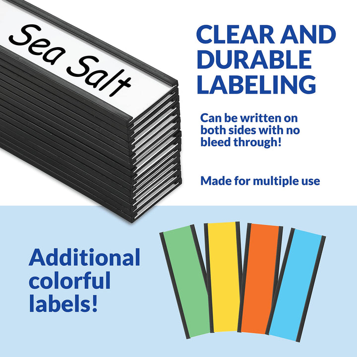 50 Pack C Channel Magnetic Label Holders 1x3 with 100 White Card Inserts, 50 Clear Plastic Protectors and Bonus 20 Colorful Cardstock Inserts in Blue, Green, Yellow and Red - Double-Sided Cards