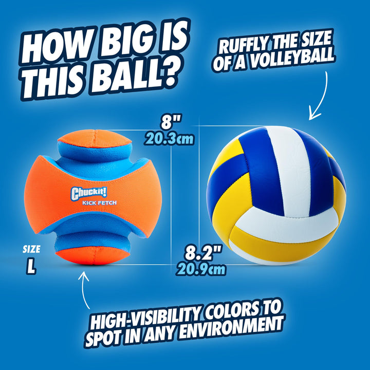Kick Fetch Ball Dog Toy - Floats in Water - Perfect for Interactive Play - Made with Durable Rubber and Foam - For Large Dogs - Size Large - 8-inch Diameter - Pack of 1
