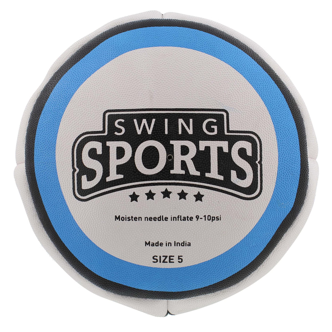 Rugby Ball - White, Black, and Blue Regulation Size 5 Match Rugby Training Ball for Practice or Gameplay