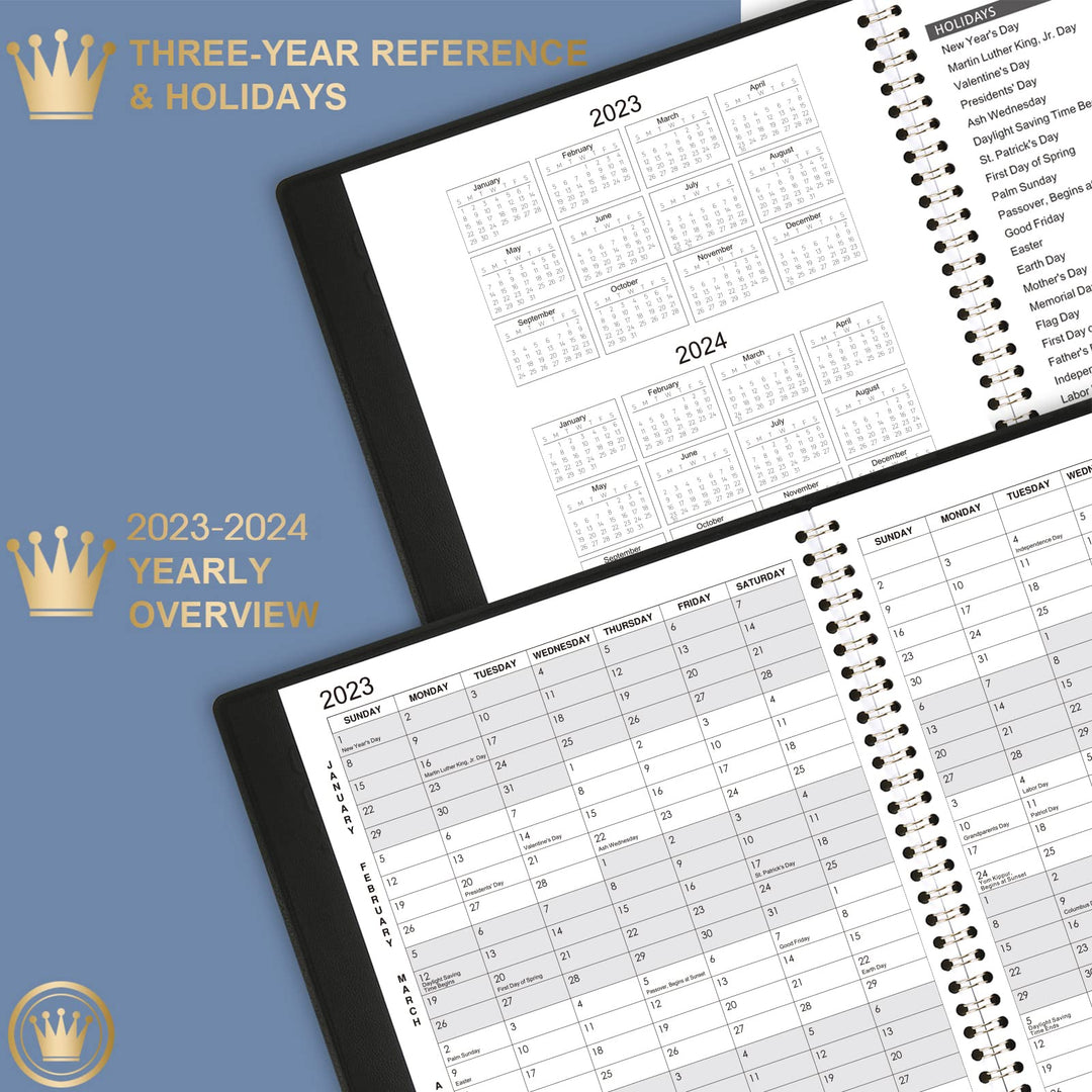 2023-2024 Monthly Planner/Calendar - Jul 2023 - Dec 2024, 18 Months Planner 2023-2024 with Tabs, 8.86 x 11.4, Faux Leather, Pocket, Passwords, 15 Note Pages, Twin-Wire Binding, Thick Paper