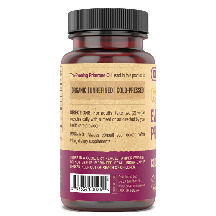 Vegan Evening Primrose Oil, Cold-Pressed, Unrefined, 90 Capsules, 1-Pack