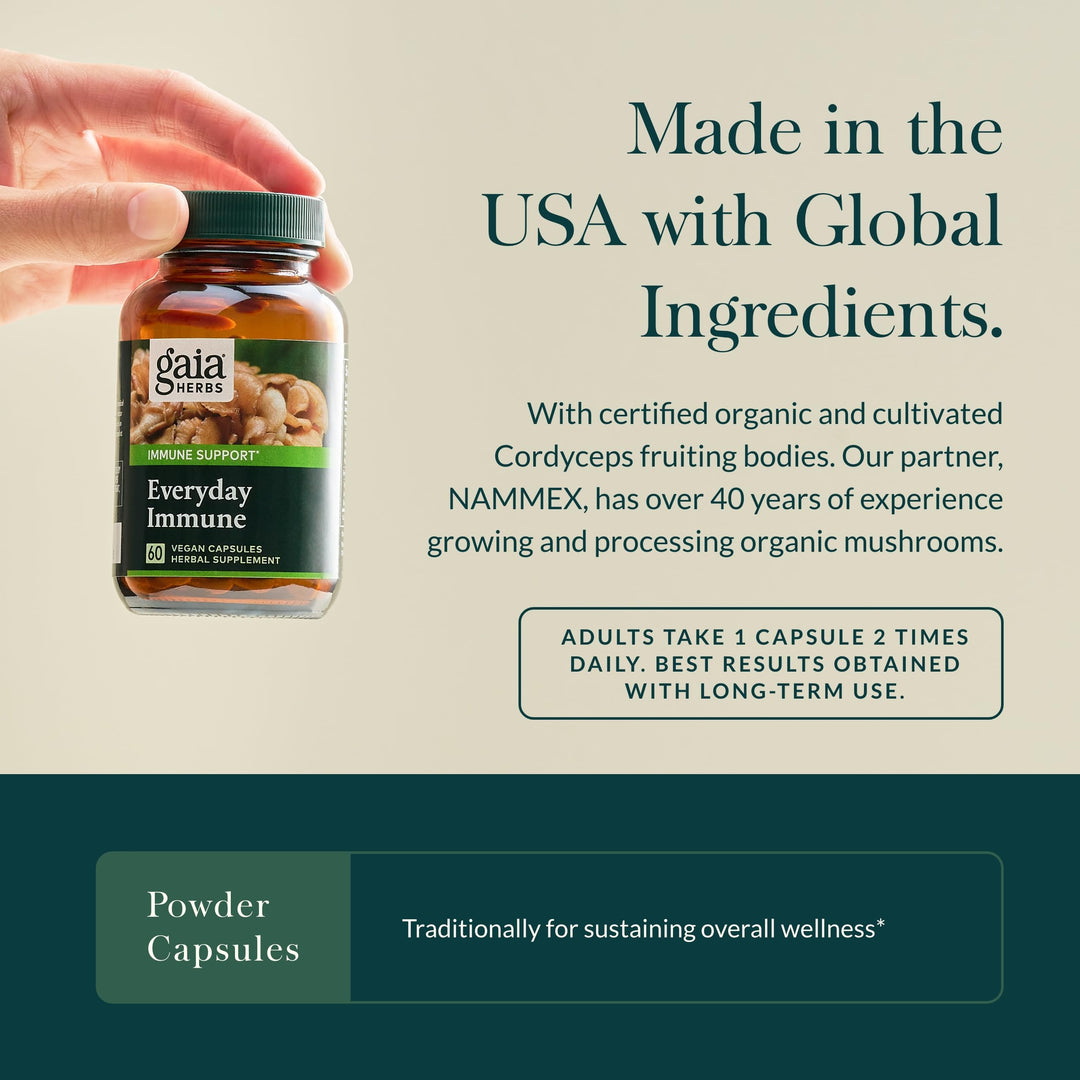 Everyday Immune Mushrooms&Herbs-Immune Support Supplement to Help Aid Overall Wellness* -with Turmeric Curcumin, Astragalus, Cordyceps, and Chaga Mushrooms-60 Vegan Capsules(30-Day Supply)