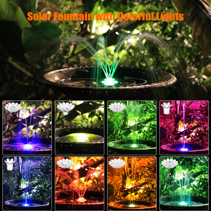 3.5W LED Solar Fountain for Birdbath, Solar Water Fountains with 3000mAh 6 Nozzles, Solar Powered Fountain Pump Solar Fountain for Garden Birdbath Pool Fish Tank