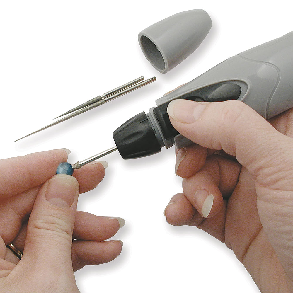 Motorized Bead Reamer – Cordless: 2 AA Batteries – Included 3 Diamond Points – Use on Glass, Ceramic or Stone – Tools for Opening & Enlarging Holes & Softening & Smoothing Rough Edges