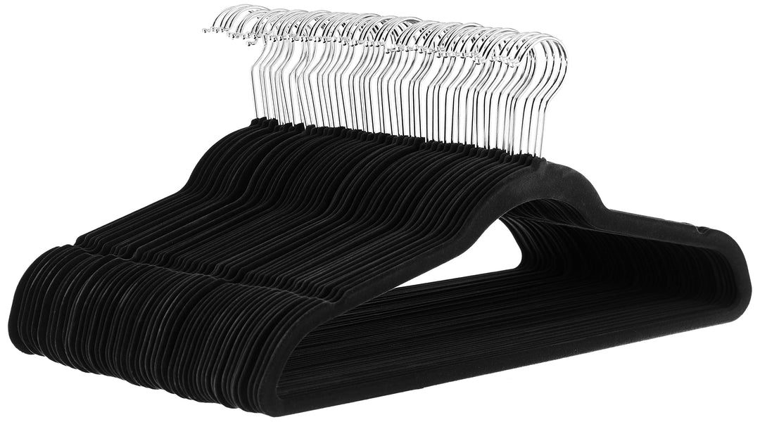 Slim, Velvet, Non-Slip Suit Clothes Hangers, Pack of 50, Black