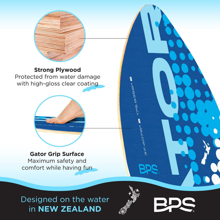 'Gator' 40 Skim Board - Laminated Wooden Skim Board with Grip Pad - No Wax Needed - Skim Board for Kids and Adults (Blue)