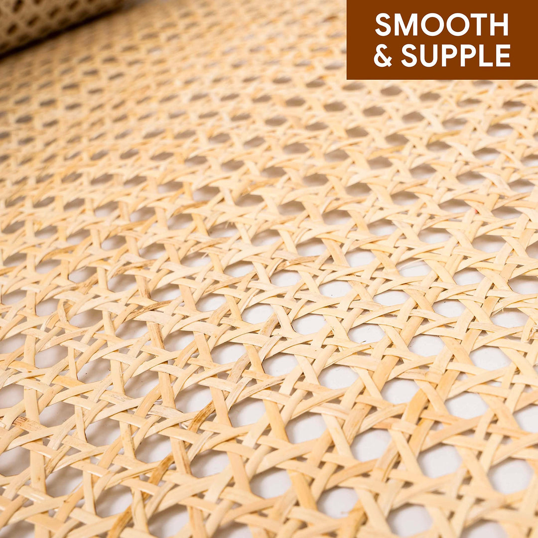 18 Width Rattan Cane Webbing Roll 18 Inch x 5 Feet Hexagon Weave 1/2 Inch Pre-Woven Cane Mesh Net Open Weave Wicker Cane Webbing Rattan Sheets Natural Material for Cabinet Chair (5 Feet)