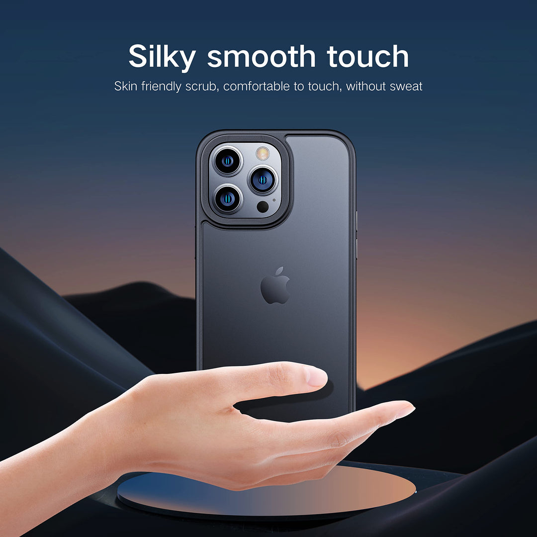 Shockproof Case for iPhone 14 Pro Max CaseTranslucent&Silky Touch&Sensitive Aluminum Buttons Anti-Fingerprint Anti-Scratch for iPhone Pro Max 14 Case for Women Men (Black)