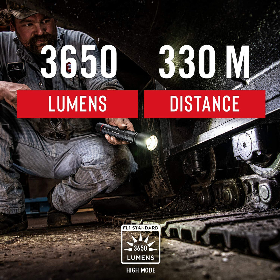 XP18R 3650 Lumen USB-C Rechargeable-Dual Power LED Flashlight with Pure Beam Slide Focus and Top Grade Aluminum Build,Black, 30323