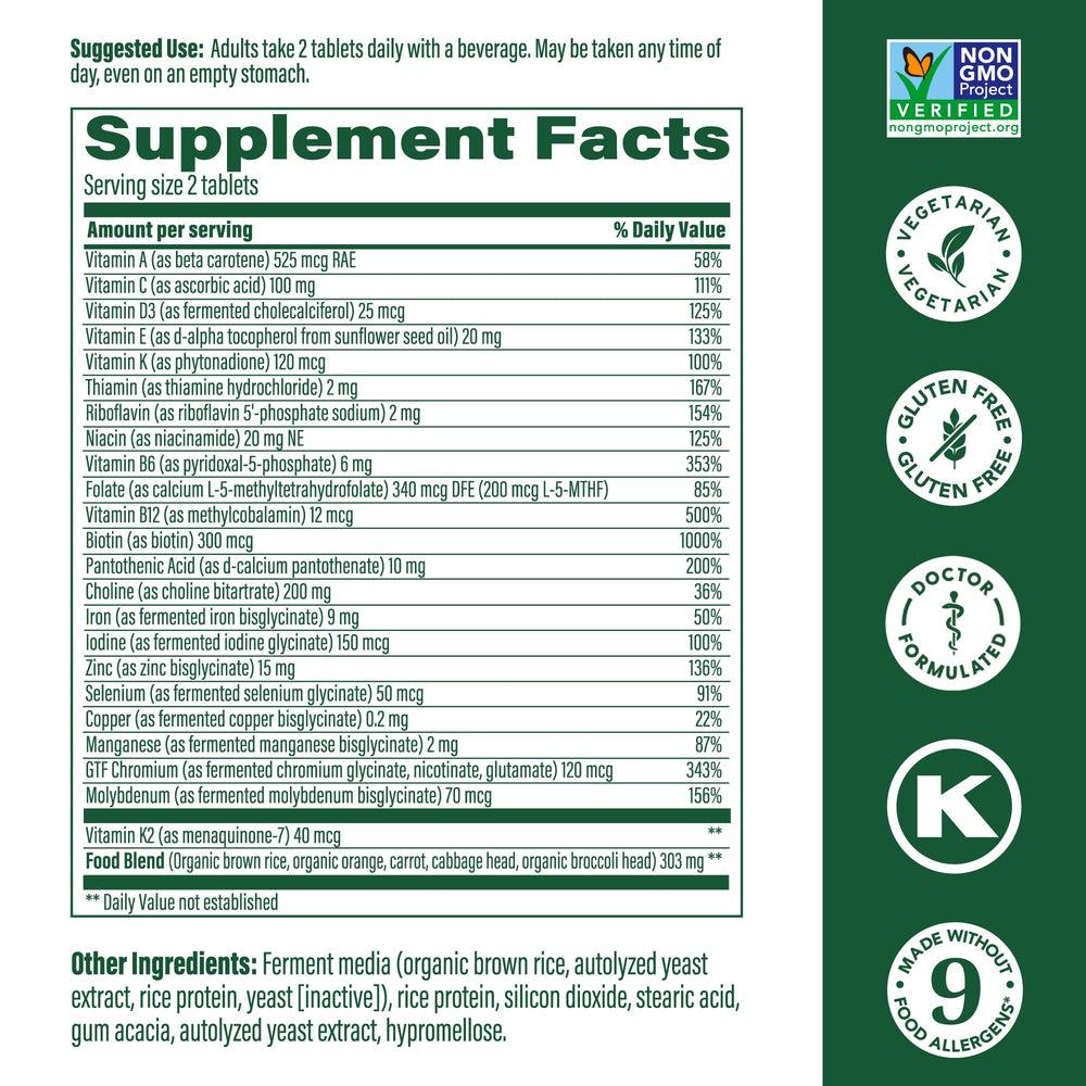 Women's 40+ Advanced Multivitamin for Women - Dr Formulated - Vitamin B, Vitamin D3, Vitamin K2 & Choline - Energy Metabolism; Brain Health & Bone Health - Vegetarian - 60 Tabs (30 servings)