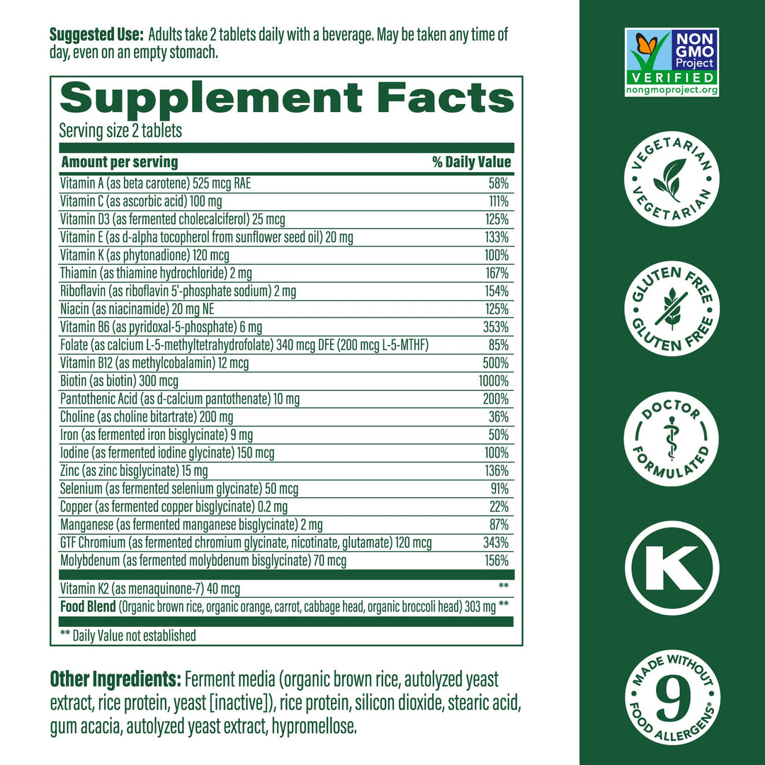 Women's 40+ Advanced Multivitamin for Women - Dr Formulated - Vitamin B, Vitamin D3, Vitamin K2 & Choline - Energy Metabolism; Brain Health & Bone Health - Vegetarian - 60 Tabs (30 servings)