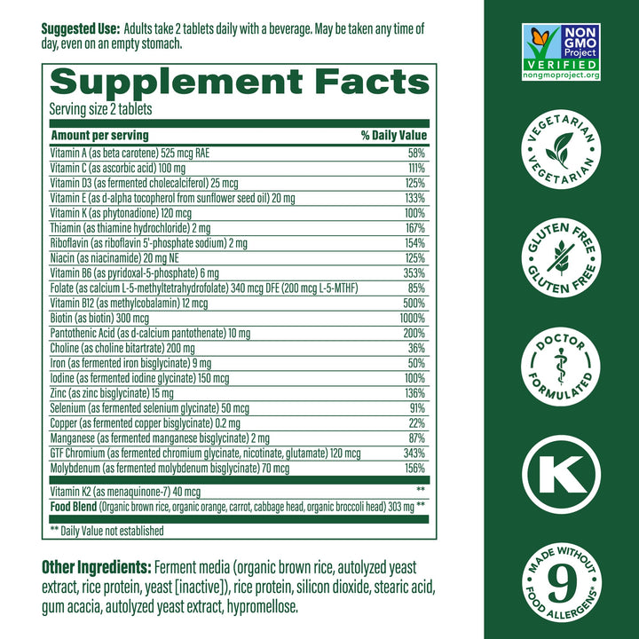 Women's 40+ Advanced Multivitamin for Women - Dr Formulated - Vitamin B, Vitamin D3, Vitamin K2 & Choline - Energy Metabolism; Brain Health & Bone Health - Vegetarian - 60 Tabs (30 servings)