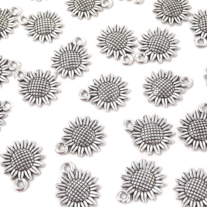 50PCS Vintage Alloy Sunflower Charms Pendant for Jewelry Making or DIY Crafts (Silver)