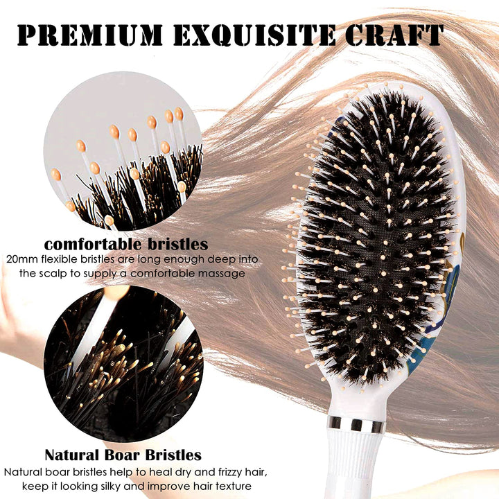 Hair Brush, Boar Bristle Hair Brushes for Women Kids Thick Curly Wet Dry Hair, Smoothing Detangling Hairbrush Adds Shine and Improves Hair Texture, Hair Comb and Giftbox Included