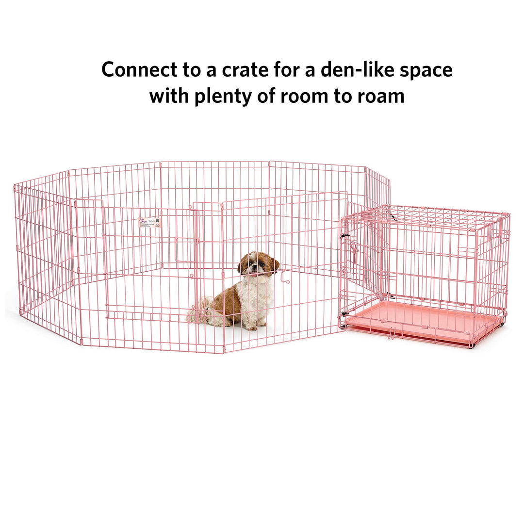 Dog Exercise Pen & Playpen, 24 W x 24 H, with Door, Pink