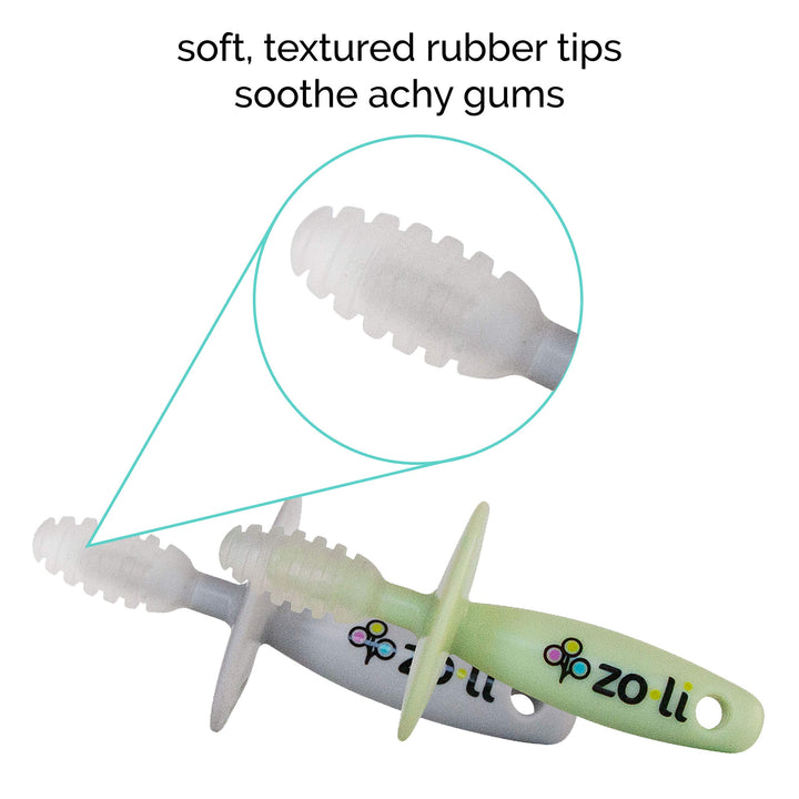 ZoLi Chubby Gummy teether | 2 Pack Baby Teething Relief - Green/Grey, BPA Free Teething Stick