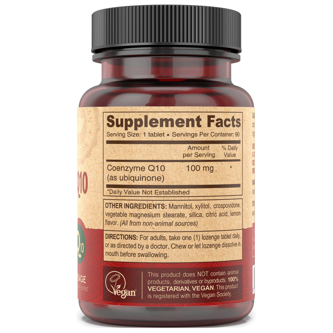 Vegan Vitamins Coenzyme Q10 100mg - Potent & Affordable in One Bottle - Chewable, 90 Tablets, (Pack of 1)