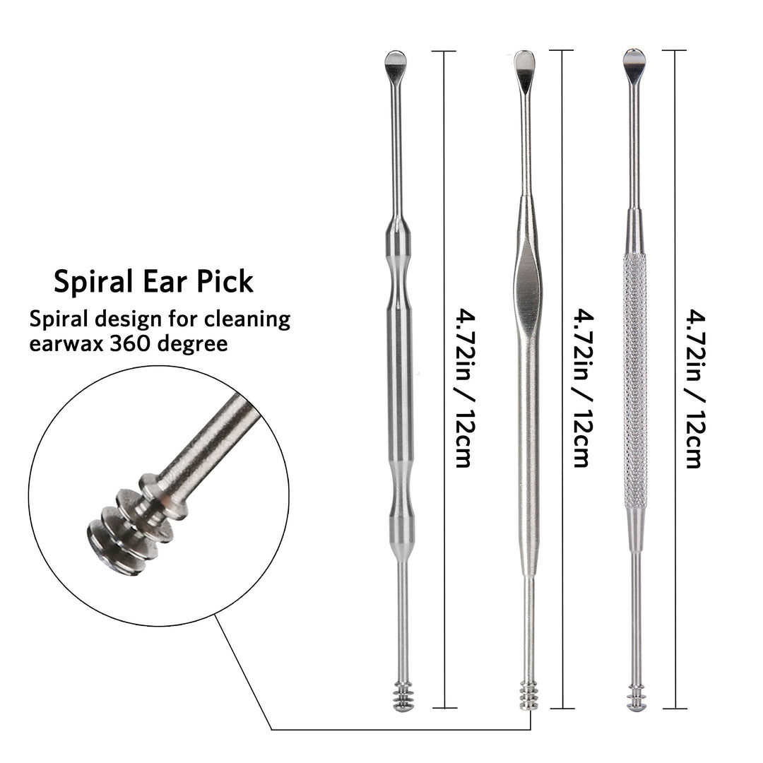 3PCS Ear Pick Earwax Removal Kit, Ear Care Set, Premium Stainless Steel Ear Curette with Storage Box, a Cleaning Brush Included