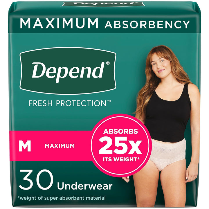Fresh Protection Adult Incontinence & Postpartum Bladder Leak Underwear for Women, Disposable, Maximum, Medium, Blush, 30 Count, Packaging May Vary
