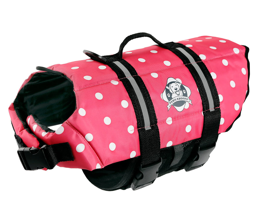 Dog Life Jacket - Keep Your Canine Safe with a Neoprene Life Vest for Swimming and Boating - Available in Different Sizes, Color and Design to Choose - Pink & White Polka Dot, Medium