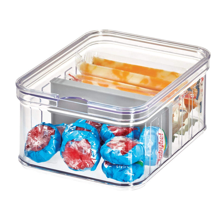 iDesign Plastic Crisp Divided Fruit and Vegetable Storage with Easy to Grip Integrated Handles Designed to Keep Food Fresh Longer, 8.32 x 6.32 x 3.76, 2 Section
