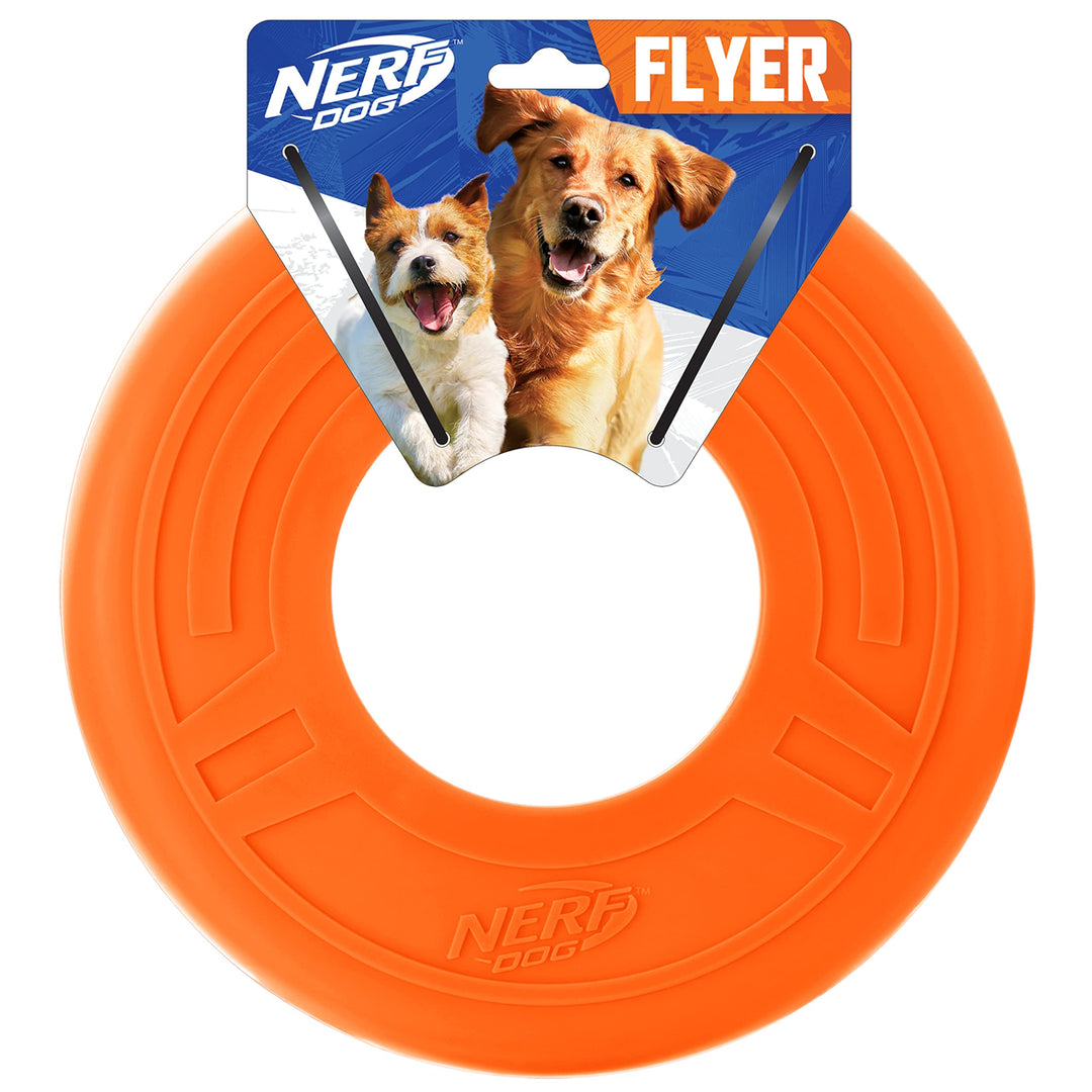 Atomic Flyer Outdoor Dog Toy, 10 Inch Flying Disc Dog Fetch Toy, Rubber Dog Toy for Medium Dogs and Large Dogs, Orange