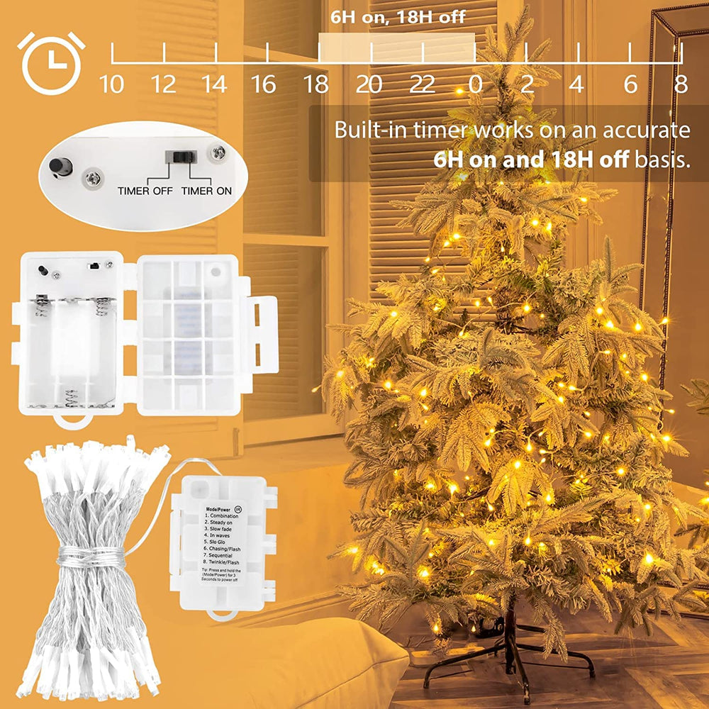 16ft String Lights 40 LED Remote (Timer Dimmable), Battery Operated Waterproof Fairy Lights with 8 Modes, Warm White