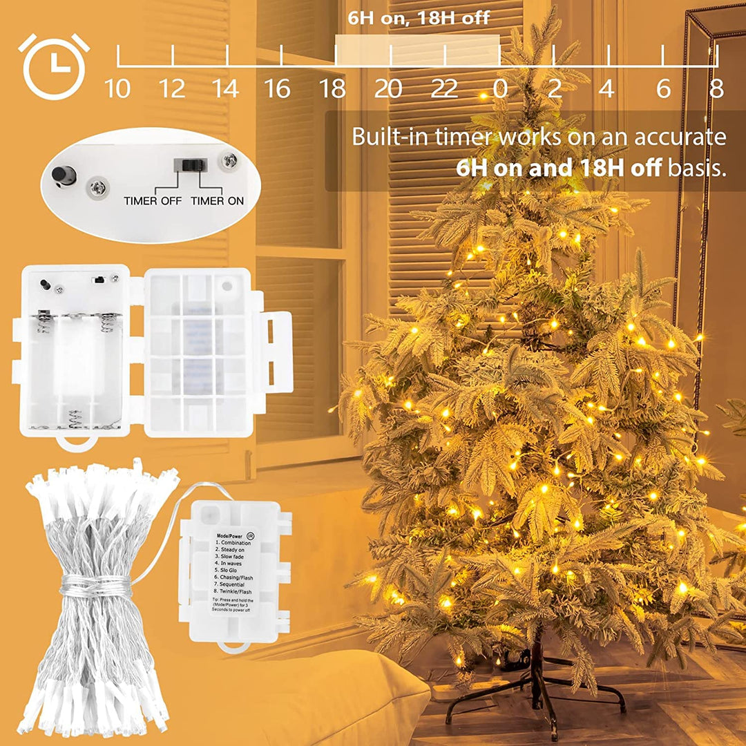 16ft String Lights 40 LED Remote (Timer Dimmable), Battery Operated Waterproof Fairy Lights with 8 Modes, Warm White