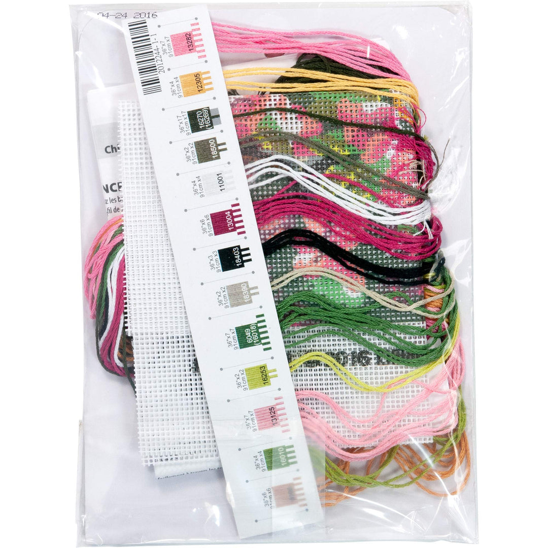 'Chickadee In Pink' Mini Needlepoint Kit for Beginners, 14 Mesh Canvas, 5'' x 5''