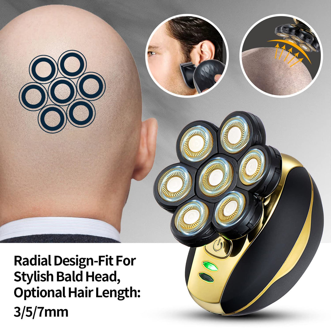 Head Shaver for Bald Men Upgrade 7D Electric Shavers Waterproof Bald Head Close Shaver for Men Rechargeable Rotary Shaver Multifunctional Electric Razors Wet & Dry Bald Shaver