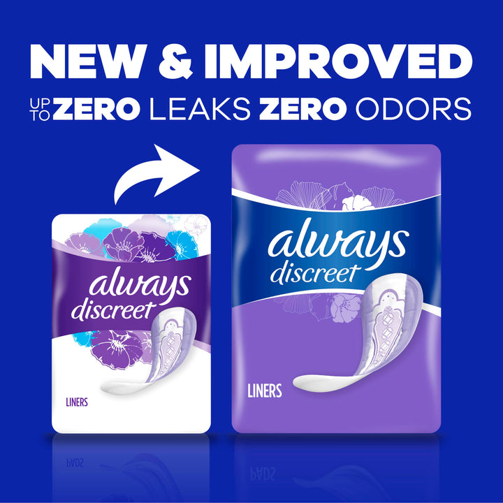 Adult Incontinence & Postpartum Liners for Women, Size 2, Very Light Absorbency, Long Length, 44 Count x 3 Packs (132 Count Total) (Packaging May Vary)