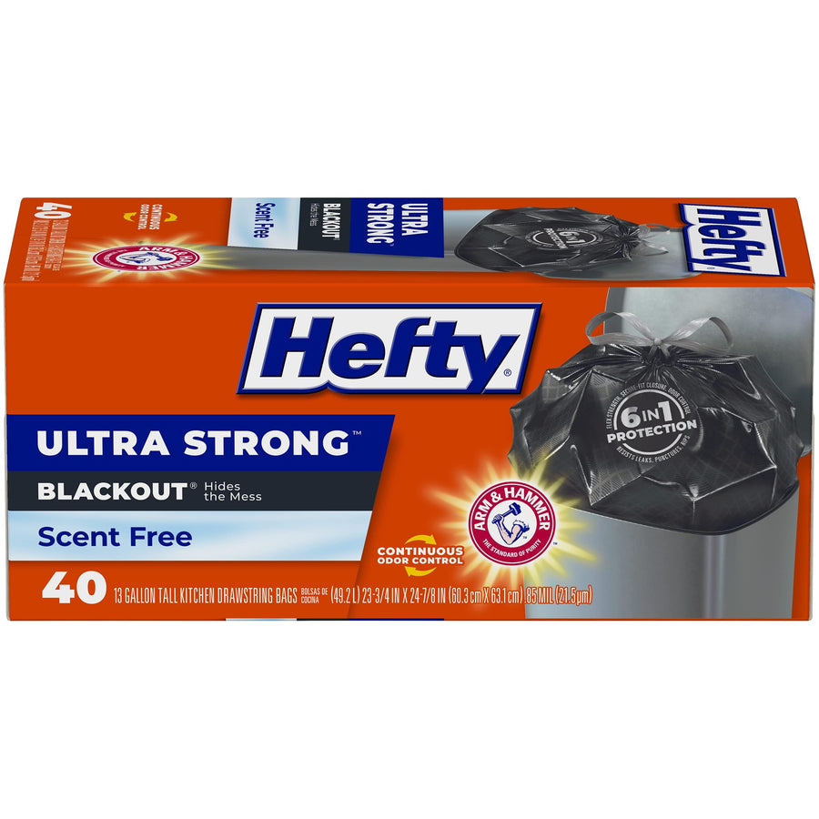 Ultra Strong Tall Kitchen Drawstring Trash Bags, Blackout, 40 Count