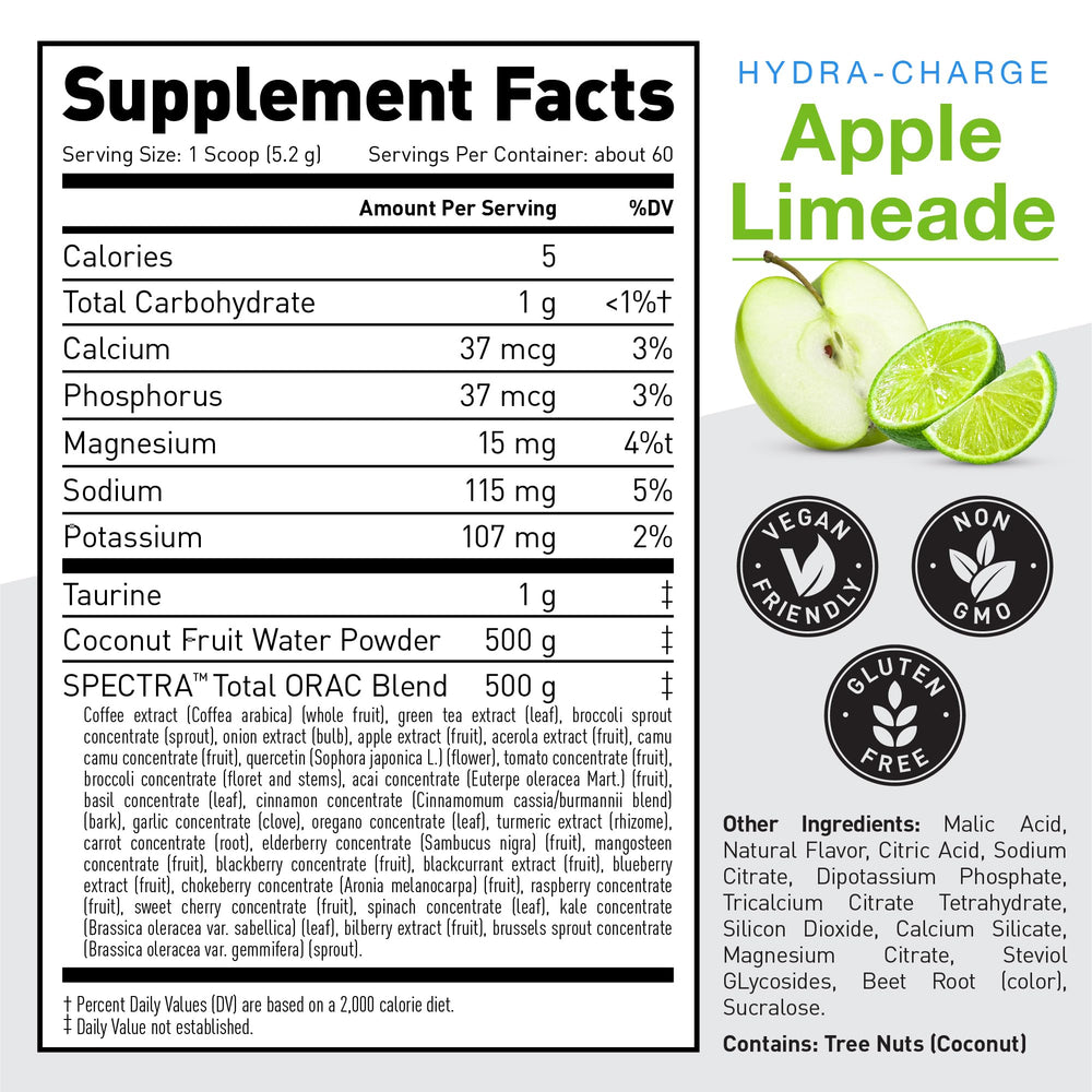 Electrolyte Hydration Powder | Hydracharge Apple Limeade | Sports Drink for Men and Women | Pre, Post, Intra Workout Supplement | 60 Servings