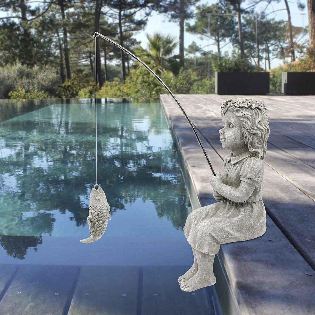 Gifts for Garden Home Mon Grandma The Little Fishergirl GardenHome Decor Statue,Fisherman Figurine Sculpture,OutdoorIndoor,Desk,Pool Pond Ornament
