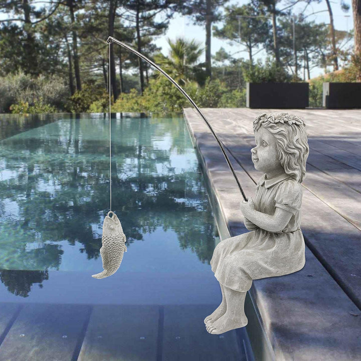 Gifts for Garden Home Mon Grandma The Little Fishergirl GardenHome Decor Statue,Fisherman Figurine Sculpture,OutdoorIndoor,Desk,Pool Pond Ornament