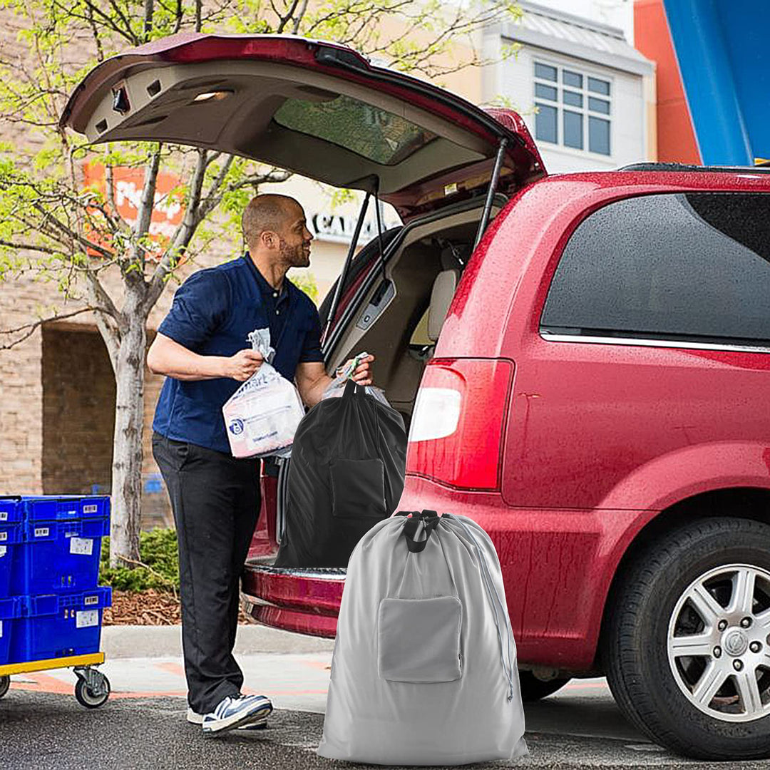 2 Pcs Dirty Laundry BagUpgraded with Handles and Aluminum Carabiner, Collapsible Clothes Bag for Travel, Camp, Fitness, and Students (Black&Grey) 24L x 21W