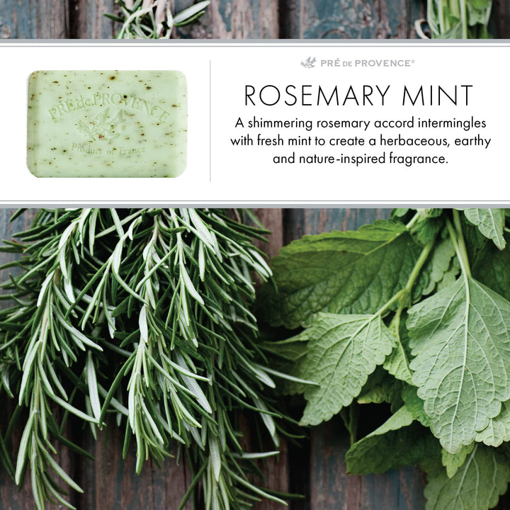 Artisanal Soap Bar, Enriched with Organic Shea Butter, Natural French Skincare, Quad Milled for Rich Smooth Lather, Rosemary Mint, 8.8 Ounce