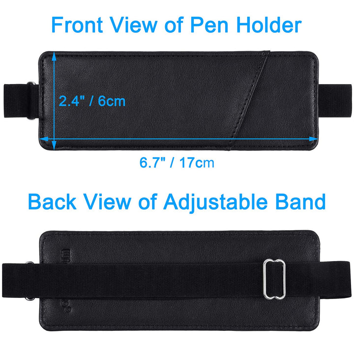 Adjustable Elastic Band Pen Holder, 2 Packs PU Leather Pencil Holder, Pen Sleeve Pouch, Fits for 8 to 11.5 Hardcover Journals, Notebooks, Planners, iPad - Black
