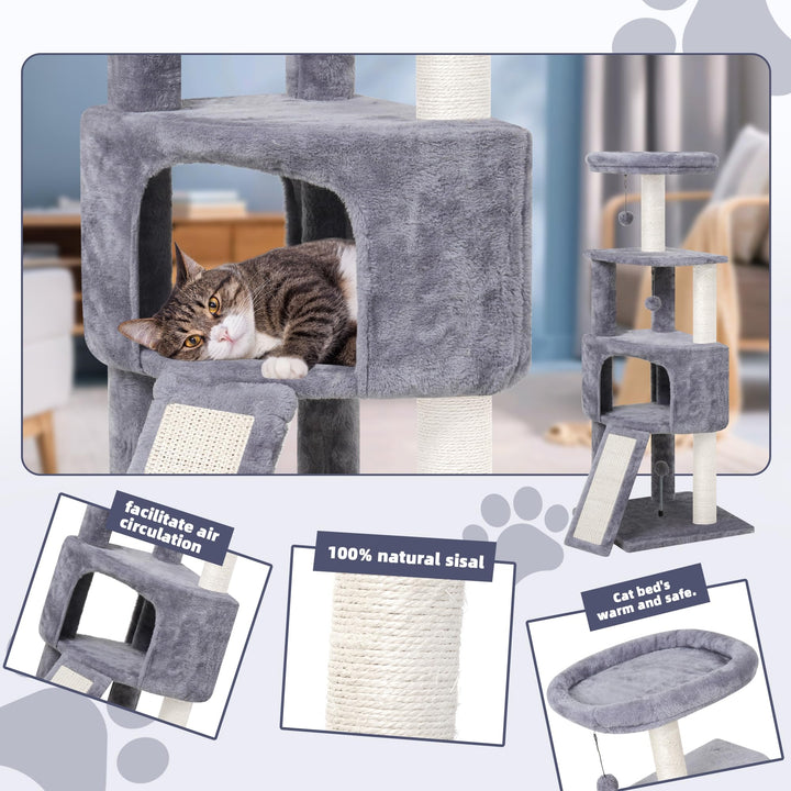 45in Cat Tree Tower with Big Condo for Indoor Cats,Cat Tower with Scratching Post,Scratching Board and Cat Toys,Multi-Level,Small Space,Grey(New)