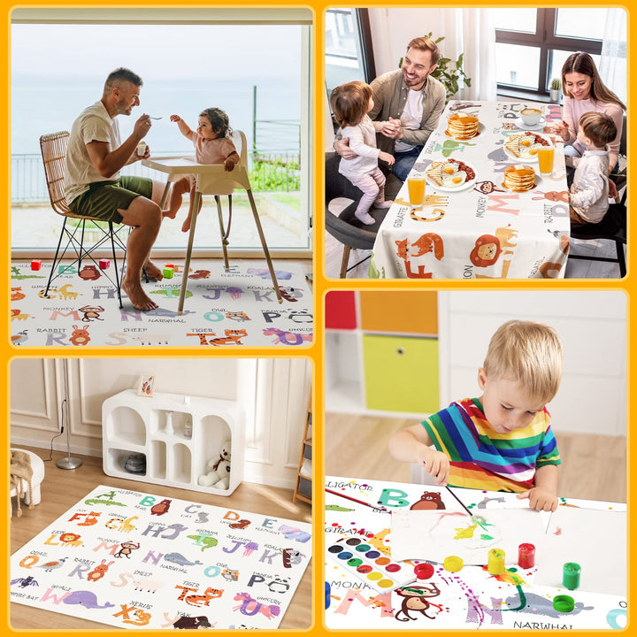 Splat Mat for Under High Chair, 51 SI Anti-Slip Waterproof Multipurpose Splash Mat, Washable High Chair Mat Floor Protection Table Cloth Portable Picnic Play Mat with Early Education Pattern