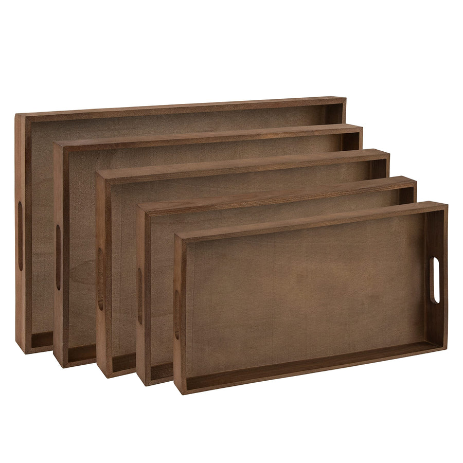 Dark Wood Serving Tray with Handles - Five Piece Nested Breakfast Tray - Wood Crafts Trays for Organizing | Bathroom Tray - Food Trays for Party Buffet Montessori Wooden Trays for Serving & Catering